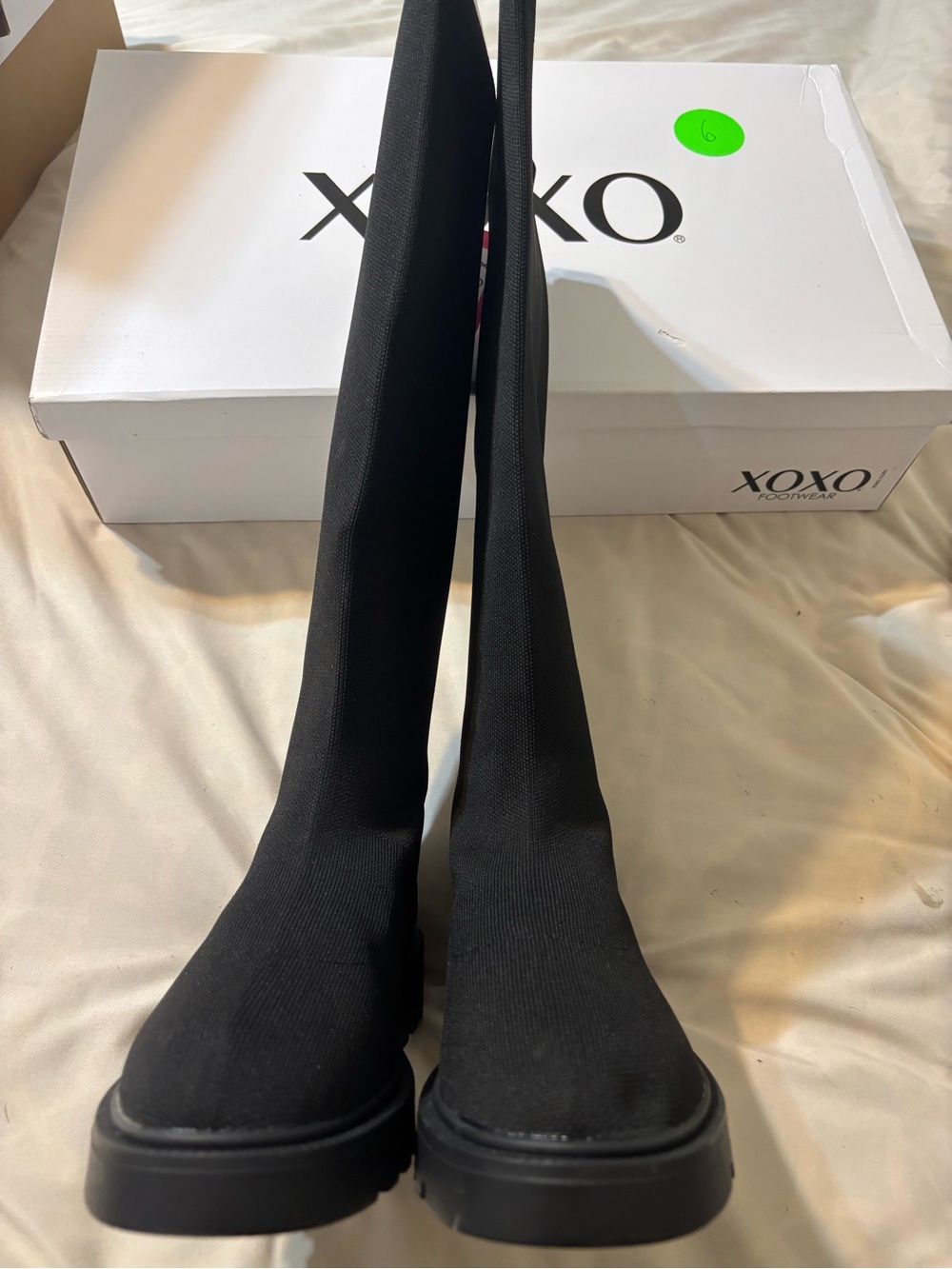 XOXO BLACK Stretch Knee-High Lug Sole Boots
Size 8.5